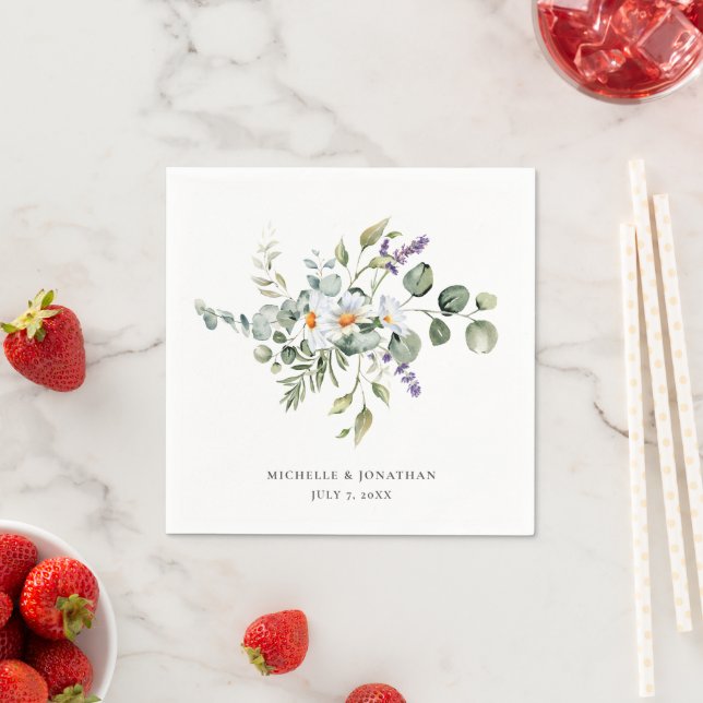 Serviette En Papier Mariage blanc de marguerites (En situation)