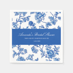 Serviette En Papier Mariage Blanc et Bleu Chinoiserie 