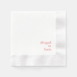 Serviette En Papier Mariage blanc personnalisé en texte rouge
