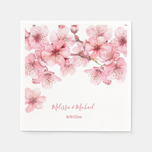Serviette En Papier Mariage blanc rose cerisier (Devant)