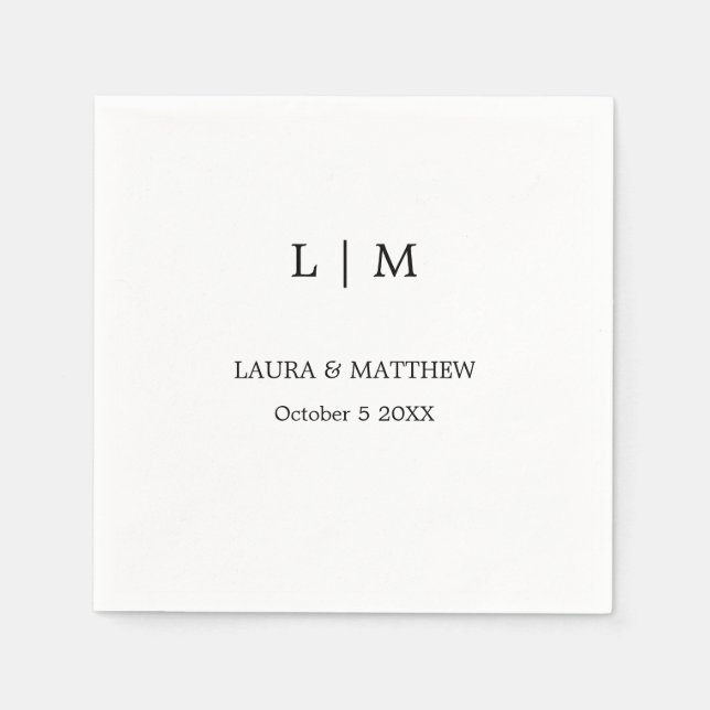 Serviette En Papier Mariage blanc simple Monogramme (Devant)