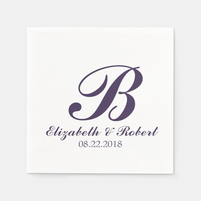 Serviette En Papier Mariage blanc violet Monogram Napkins (Devant)
