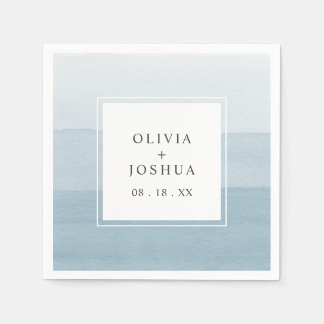 Serviette En Papier Mariage bleu aquarelle (Devant)
