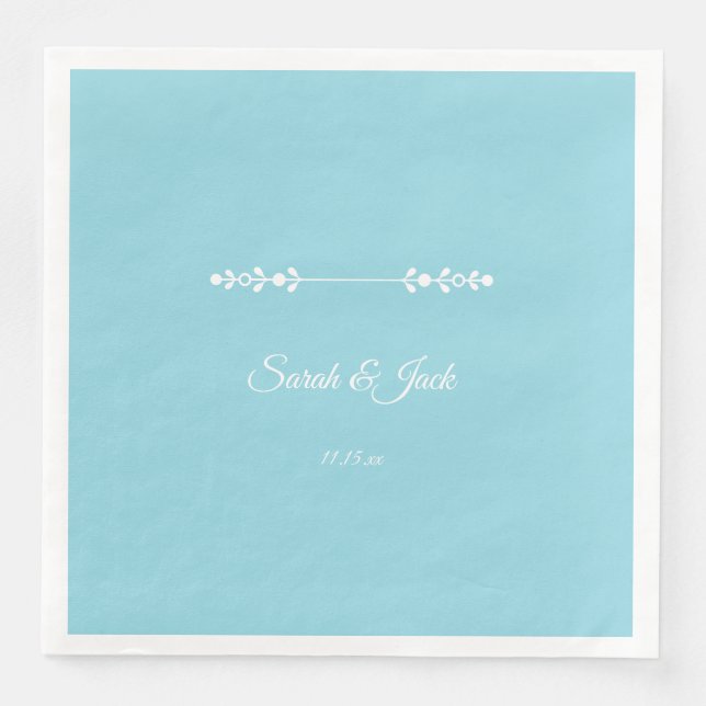 Serviette En Papier Mariage bleu clair et blanc moderne (Devant)