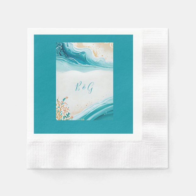 Serviette En Papier mariage bleu côtier (Devant)