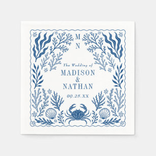 Serviette En Papier Mariage bleu de coquille de crabe nautique océan p