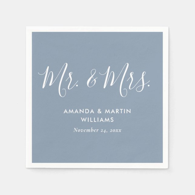Serviette En Papier Mariage bleu Dusty moderne (Devant)