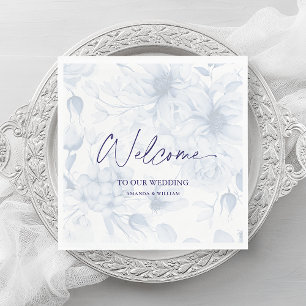 Serviette En Papier Mariage bleu Dusty Napkin - Bienvenue