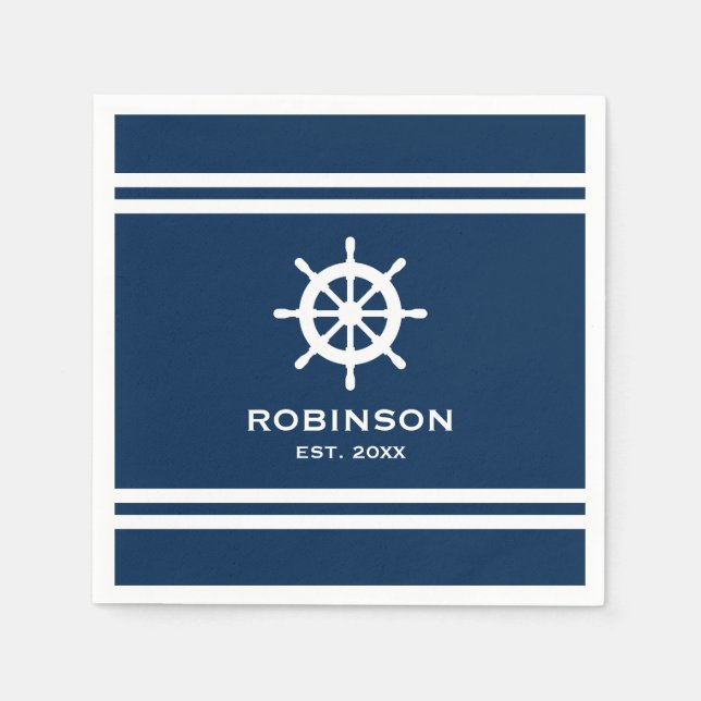 Serviette En Papier Mariage bleu et blanc marine (Devant)
