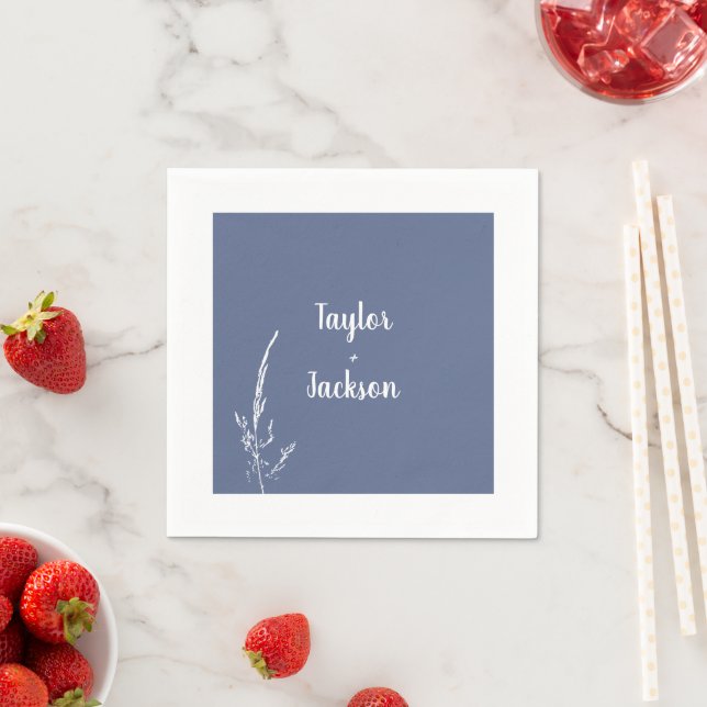 Serviette En Papier Mariage bleu et blanc minimaliste (En situation)