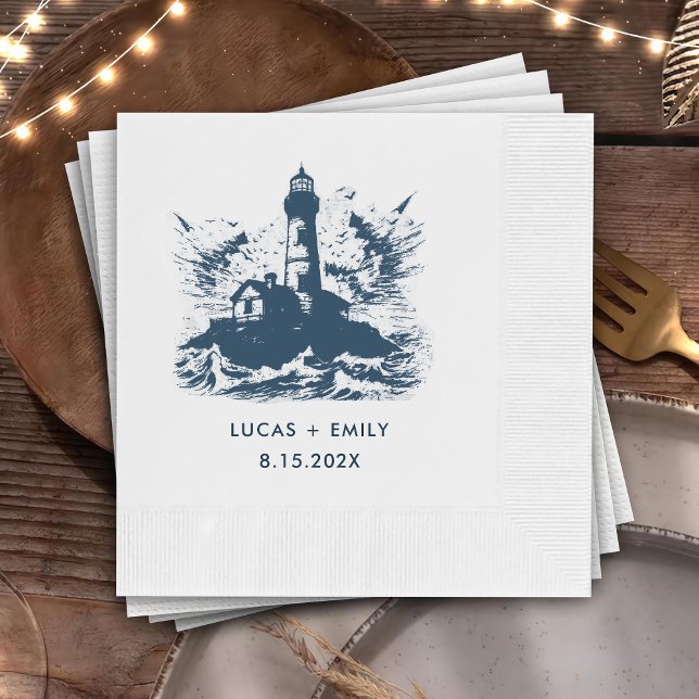 Serviette En Papier Mariage bleu foncé Nautical Seaside (Créateur téléchargé)