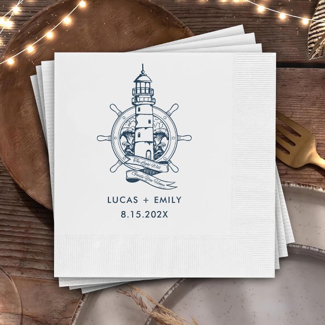 Serviette En Papier Mariage bleu foncé Nautical Seaside (Créateur téléchargé)