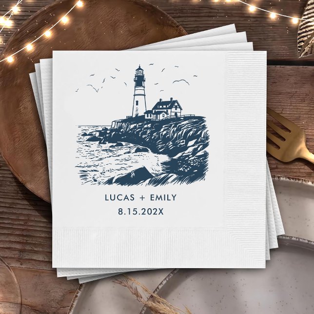 Serviette En Papier Mariage bleu foncé Nautical Seaside (Créateur téléchargé)