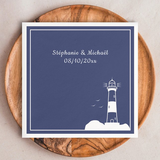 Serviette En Papier Mariage bleu Lighthouse Navy (Lighthouse Navy Blue Wedding Napkins)