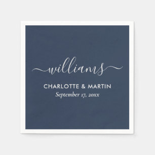Serviette En Papier Mariage bleu marine et argent