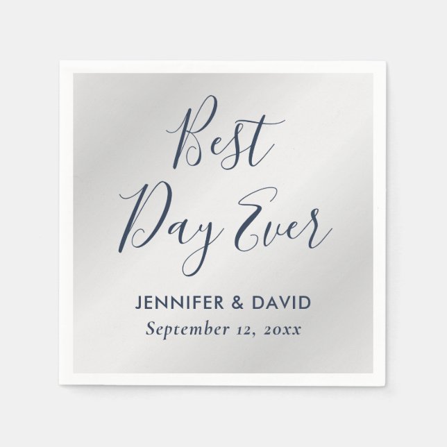 Serviette En Papier Mariage bleu marine moderne et argent (Devant)