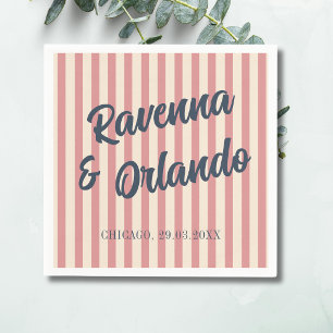 Serviette En Papier Mariage bleu marine rose poudré rayures Rétro