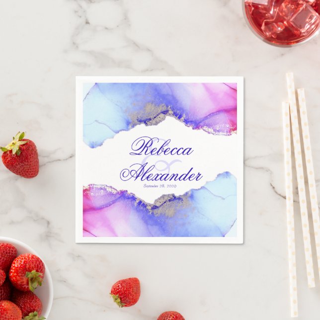 Serviette En Papier Mariage bleu rose Abstrait (En situation)