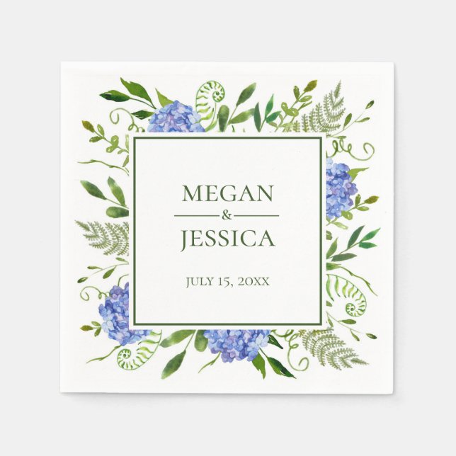 Serviette En Papier Mariage Blue Hydrangeas (Devant)