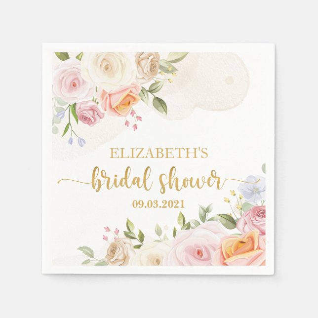 Serviette En Papier Mariage Blush Rose Fleurie (Devant)