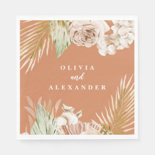 Serviette En Papier Mariage bohème en terracotta avec fleurs tropicale