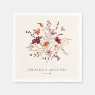 Serviette En Papier Mariage Bohème Fleur de Champ Automne Crème