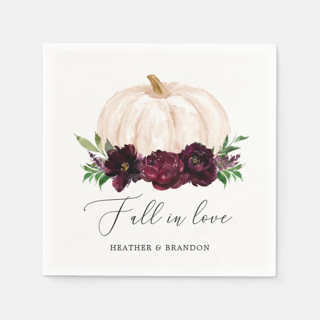 Serviette En Papier Mariage Bohème Floral Citrouille Automne Amour (Devant)