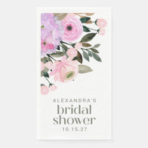 Serviette En Papier Mariage Bohème Lavande Rose Fleurs Aquarelle