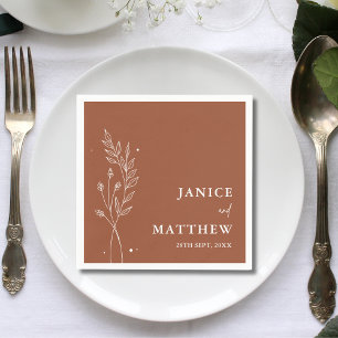 Serviette En Papier Mariage Bohème Minimaliste Terracotta Orange Brûlé