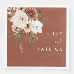 Serviette En Papier Mariage Bohème Terracotta Fleurs Engagement Fête