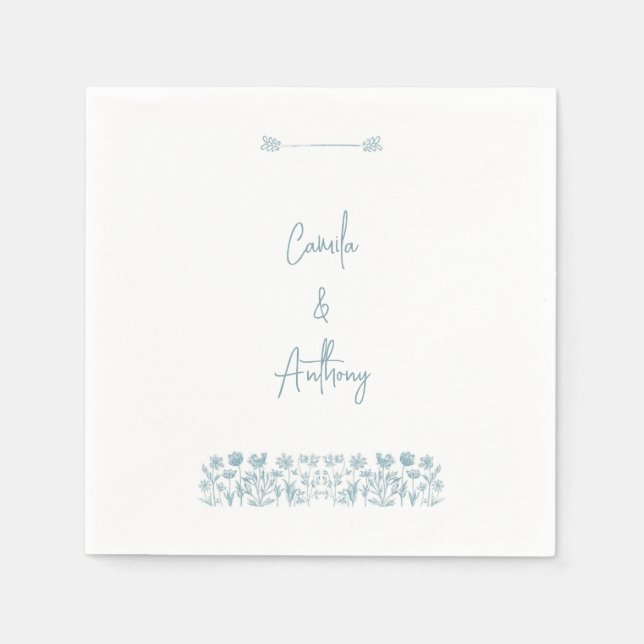 Serviette En Papier Mariage Boho Fleur sauvage bleu (Devant)