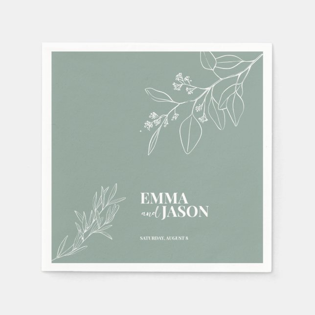 Serviette En Papier Mariage Boho Floral Sage Green (Devant)