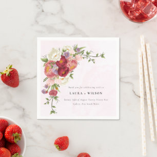 Serviette En Papier Mariage Boho rouge rose vif Fleurs blanches