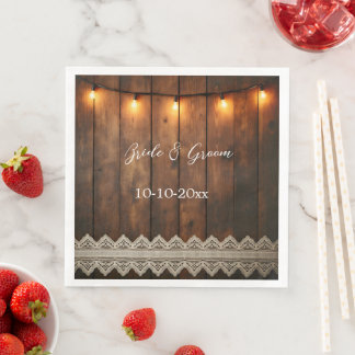 Serviette En Papier Mariage Bois Rustique et Dentelle