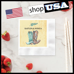 Serviette En Papier Mariage Boots Cowboy 🤠 Monogramme Rustique Occide
