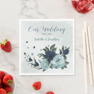 Serviette En Papier Mariage botanique de fleurs bleu foncé