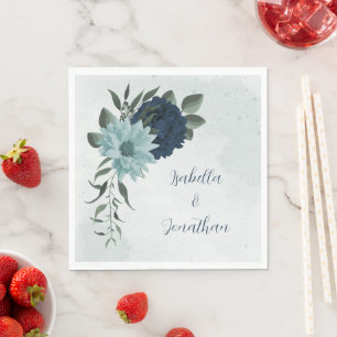 Serviette En Papier Mariage botanique de fleurs bleu foncé