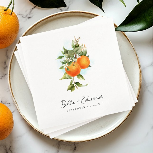 Serviette En Papier Mariage Botanique Orange Napkins (Créateur téléchargé)