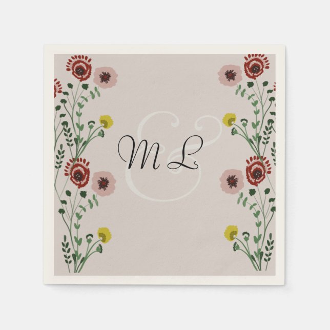 Serviette En Papier Mariage brodé Botanique Flore verte (Devant)