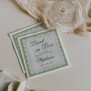 Serviette En Papier Mariage Brodé Dans L'amour Vert Sauge Dentelle Bro