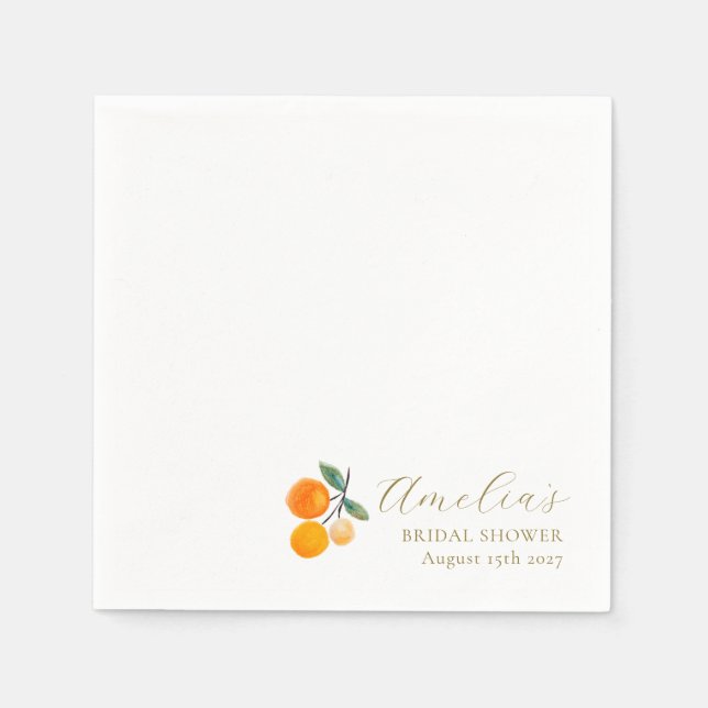 Serviette En Papier Mariage Brunch Noces Personnalisé Aquarelle Citron (Devant)