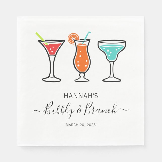Serviette En Papier Mariage Bubbly et Brunch Script (Devant)