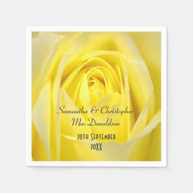 Serviette En Papier Mariage campagnard aux fleurs de rose jaune vif (Devant)