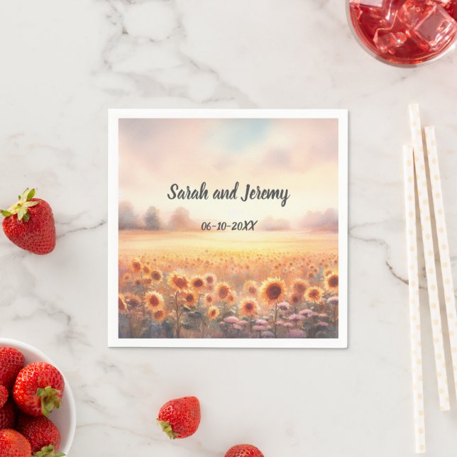 Serviette En Papier Mariage campagnard d'aquarelle rustique Boho Sunfl (En situation)