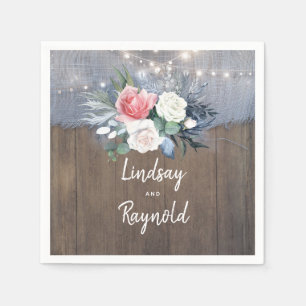 Serviette En Papier Mariage campagnard rustique bleu et blanc poussiér