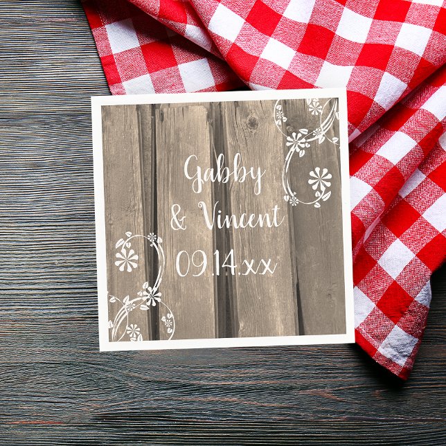 Serviette En Papier Mariage campagnard rustique en bois de grange (Set a rustic chic table at your barn party bridal shower or wedding reception with these napkins.)