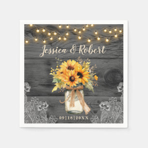 Serviette En Papier Mariage campagnard rustique Mason de tournesol Jar