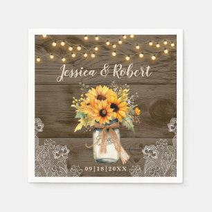 Serviette En Papier Mariage campagnard rustique Mason de tournesol Jar