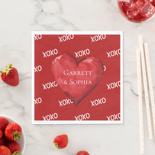 Serviette En Papier Mariage cardiaque Red XOXO (En situation)
