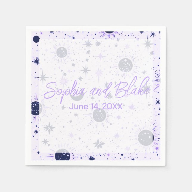 Serviette En Papier Mariage céleste noir et pourpre (Devant)